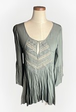 Free People Womens Sage Green 3/4 Sleeve Lace...