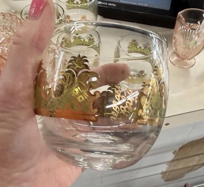 Georges Briard Spanish Gold ''Roly Poly'' Cocktail Glasses Set of 8