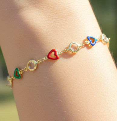 Dainty Heart Charm Bracelet Gold Plated Designer CZ Stone Chain Handmade Jewlery