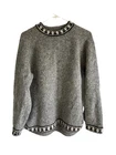 Icelandic Wool Sweater Women’s Medium Gray Geometric Border Knit Nordic-Snag
