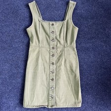 Urban Outfitters Dress Womens 6 Green Button Front Denim Mini Pinafore Overall