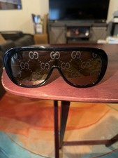Gucci Black Frame Brown GG Logo Shield Sunglasses