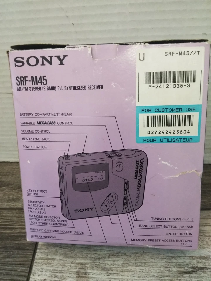 VTG. 1991 SONY Walkman SRF-M45 Mega Bass FM/AM Radio Headphones (N.O.S.) - Image 2 of 4