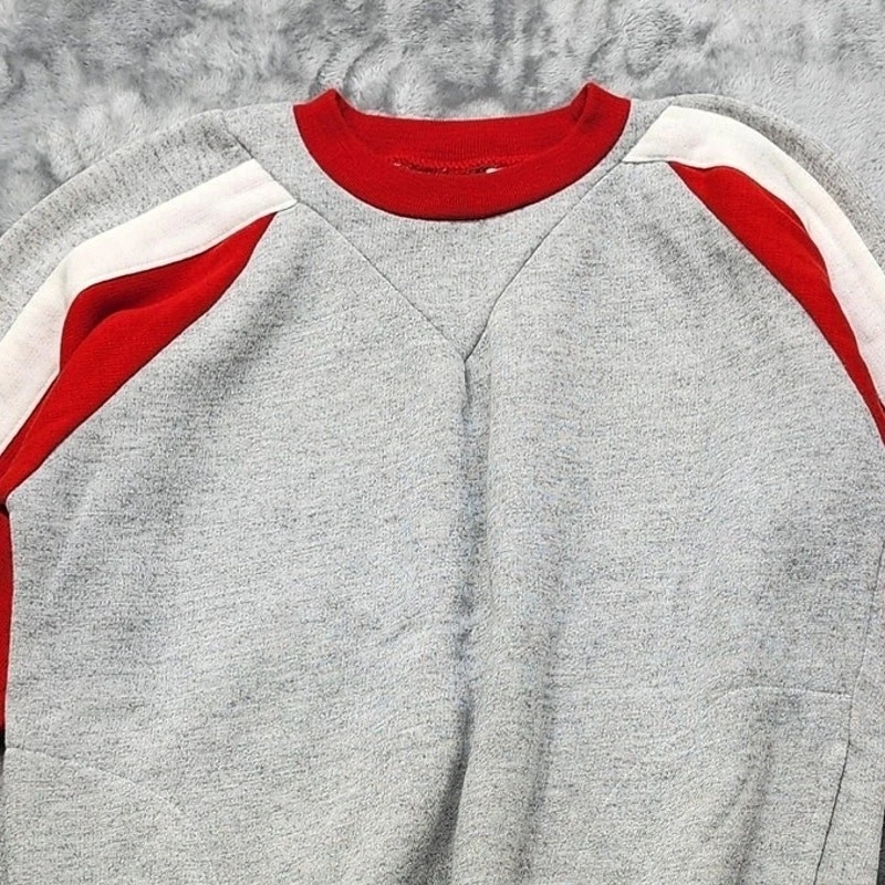 Sudadera Vintage Años 80 Line Up Para Mujer L Gris Rojo Blanco Bloque de Color Cuello Redondo Mod Foto 3 de 4