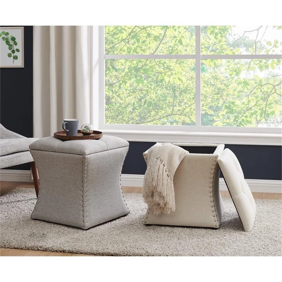 New Pacific Direct Amelia 20" Fabric Nailhead Tufted Storage Ottoman in Gray - Image 2 of 4