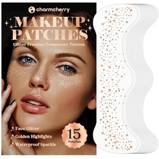 Makeup Patches, 15 Count, Rose Gold, Face Sparkle Freckles Patches, Waterproof