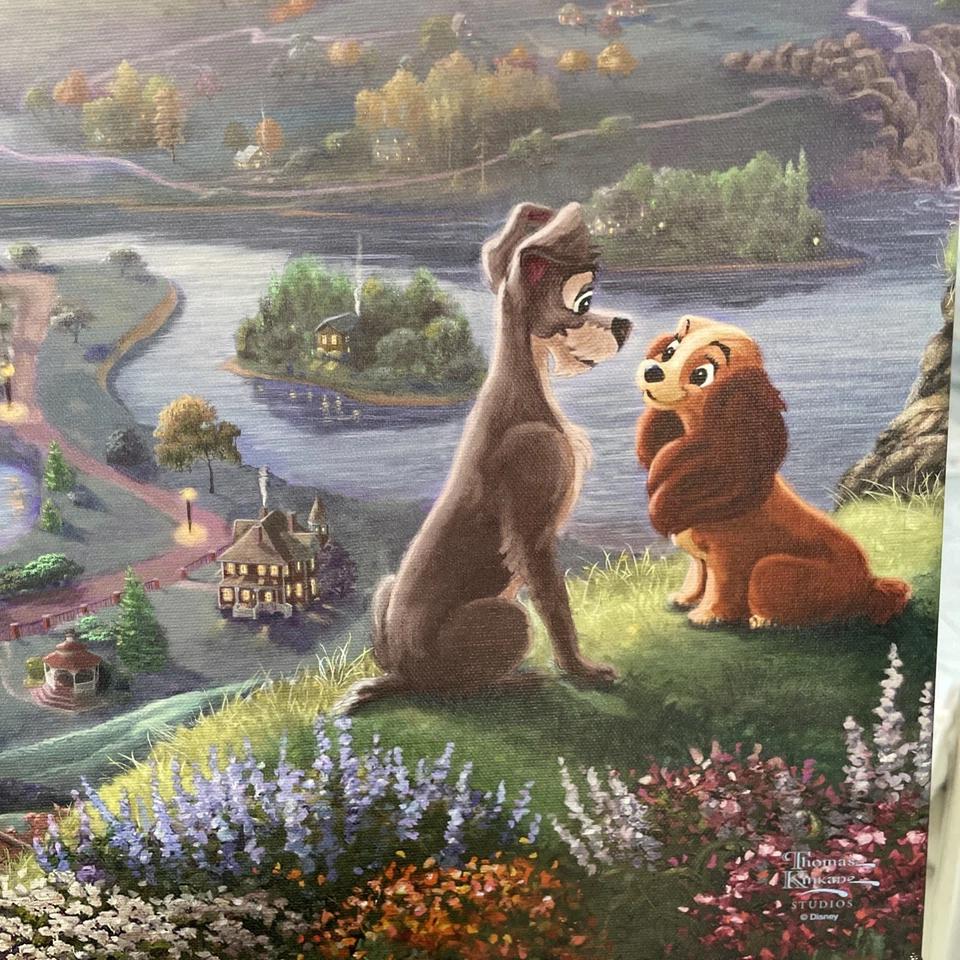 Envoltório de lona Thomas Kinkade Disney 14x14: 103912 Lady & the Tramp Falling in Love - Imagem 4 de 4