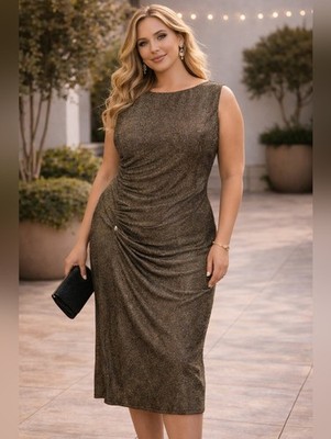 anne klein cocktail dresses NWT Anne Klein Size 12 Metallic Ruched Sheath Dress Sleeveless Cocktail  Party Dr