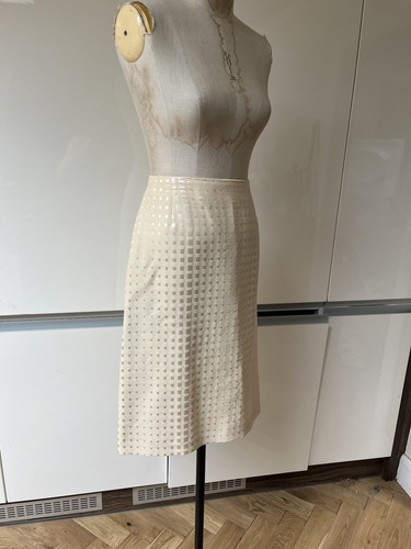 GONNA TUTA VINTAGE LOUIS FERAUD MISTO LANA SETA CHAMPAGNE SPACCO TAGLIA 14 ADERENTE - Foto 16 di 17