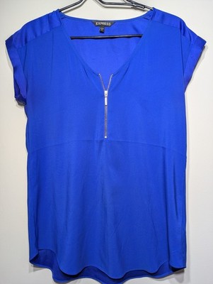 Express Cobalt Blue Zip Front Blouse Small Workwear Minimalist Chic