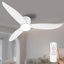 White 52 inch Ceiling Fan with Light and Remote Control, Low Profile Flush Mo...