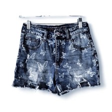 Justice Girls Denim Jean Shorts Size 14 Distressed Cut Off Butterflies