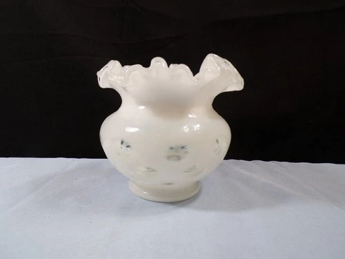 Fenton French Opalescent Glass Coin Dot Rose Bowl Vase INV2
