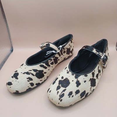 H&M Leather Mary Jane Ballet Flay Cream Cowhide Print Women Size 5 US