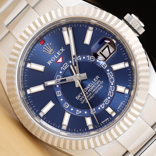 2023 CARD ROLEX MENS BLUE SKY-DWELLER 326934 42MM 18K GOLD BEZEL STEEL WATCH