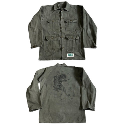 #ad Snake Oil Provisions x Earls Apparel Army Fatigue Chore Jacket Sz S Tiger Print $39.95