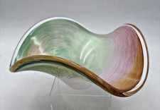 VTG Murano Swirled Italian Art Glass Bowl Pastel Colors Gradient Flow 9.5" MINT