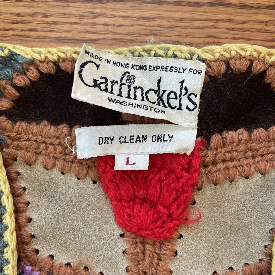 Vintage Halston Garfinckel’s Crochet Multicolor Vest. Size L. Leather & Wool? - Image 2 of 4