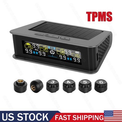 Solar TPMS LCD Tire Pressure Monitor System 6 External Sensors For Car RV Truck