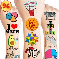96 PCS Math Pre-cut Temporary Tattoos for Kids, Cute Formula Symbols Stickers...