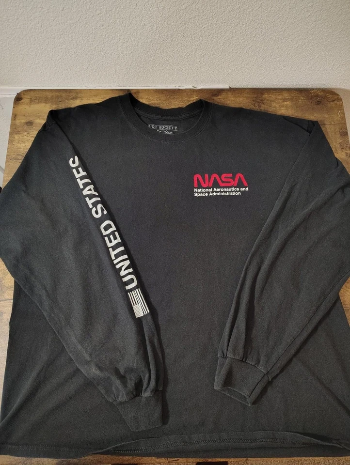 Riot Society мужские XL черные NASA с длинным рукавом хлопок США астронавт ботаник шаттл акад - Изображение 2 из 4