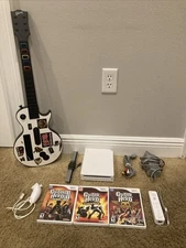 Wii Console Bundle Guitar Hero Games + Controllers + Guitar + Cords + Tested!!