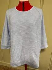 CJ Banks Knit Sweatshirt Top 3/4 Sleeve Cotton Blend Pullover Light Blue Size 1X