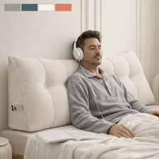 Chenille Headboard Wedge Pillow Soft Washable Back Support Cushion with Pockets