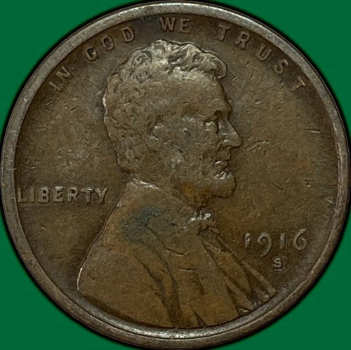 1916-S Lincoln Wheat Cent Fine F Coin #34916