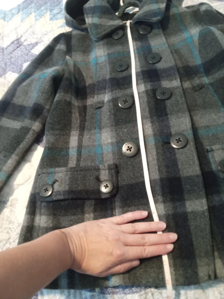 Casaco American Eagle Outfitters feminino/júnior lã ervilha azul xadrez, pequeno - Imagem 2 de 4