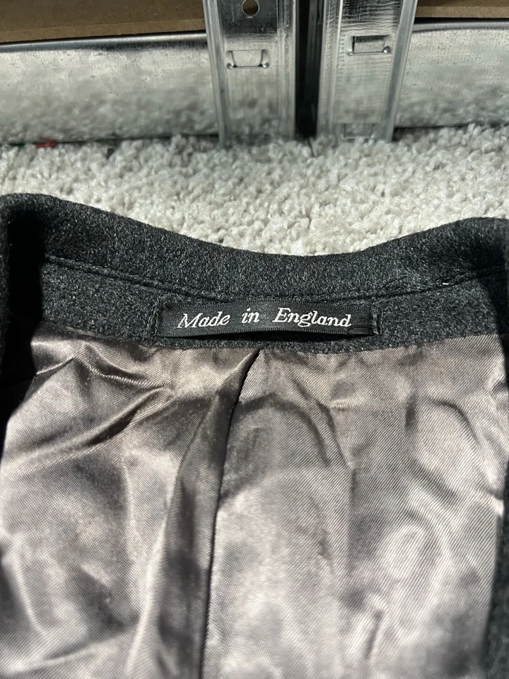 Vintage Club Room Wool Overcoat Mens Size 44 Grey Charcoal Made in England - Image 3 of 4