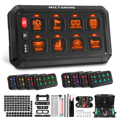 MICTUNING RGB 8 Gang Switch Panel Circuit Control Relay System Box Truck Marine