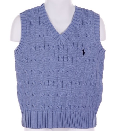 New Polo Ralph Lauren Boys Light Blue Cable Knit Sweater Vest Red Pony 5 5T