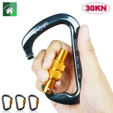 30KN D Shape Aluminum Climbing Caving Screwgate Carabiner Clip Hook Heavy Duty