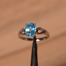 1Ct Oval Lab-Created Blue Topaz Solitaire Engagement Ring 14K White Gold Plated