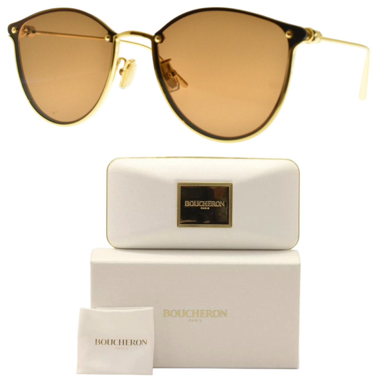 NEW!! BOUCHERON BC0119S 003 Gold Cat Eye Full Rim Womens Sunglasses