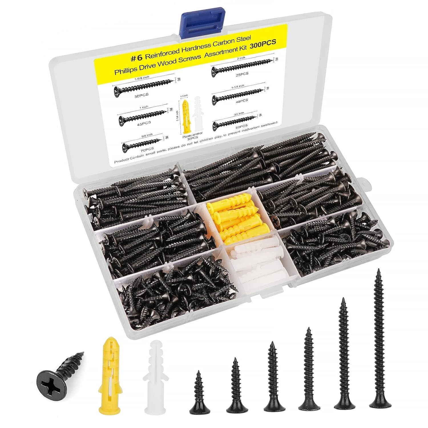 #6 Wood Screw Assembly Kit, Phillips Drive Flat Head Self Tapping Screw Set, ...