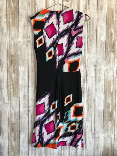 Vestido JOSEPH RIBKOFF Cortina Acanalada Ajustado Negro Púrpura Estampado 8 Mediano - Imagen 6 de 6