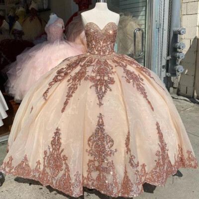 Rose Gold Quinceanera Dresses Sweet 15 16 Sequins Sweetheart Glitter Ball Gowns | eBay Rose Gold Quinceanera Dresses Sweet 15 16 Sequins Sweetheart Glitter Ball Gowns | eBay
