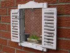 Small Shabby Chic Wooden Garden Mirror Shutters Indoor Outdoor Window Aged Look