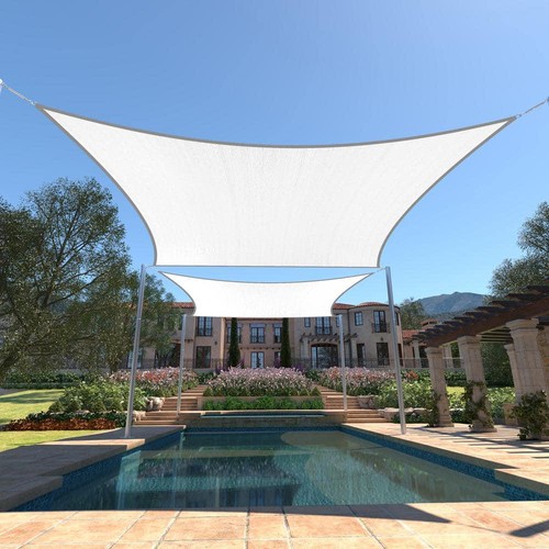 COLOURTREE Sun Shade Sail 192"x188" White Rectangle Screen Canopy Extendable - Picture 3 of 3