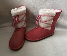 Ugg Koolaburra K Michon Short Boots Girls Sz 4 Suede Sherpa Pink Flaw Open Box