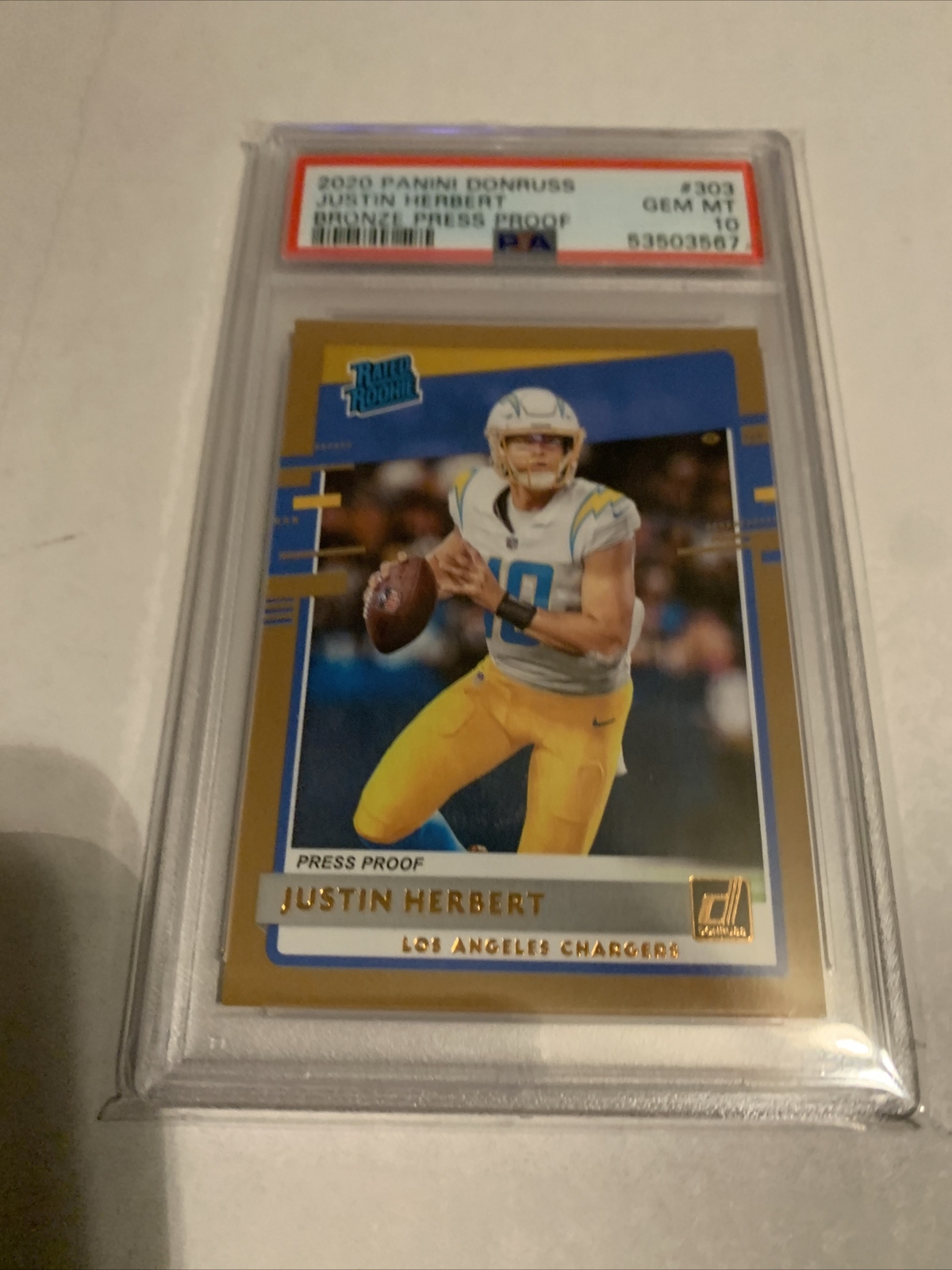 2020 Donruss Rated Rookie Justin Herbert #303 Bronze Press Proof PSA 10 GEM MINT