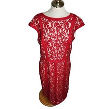 Tadashi Shoji NEW Lace Overlay Sheath Cocktail Dress Women's Size 16 Red