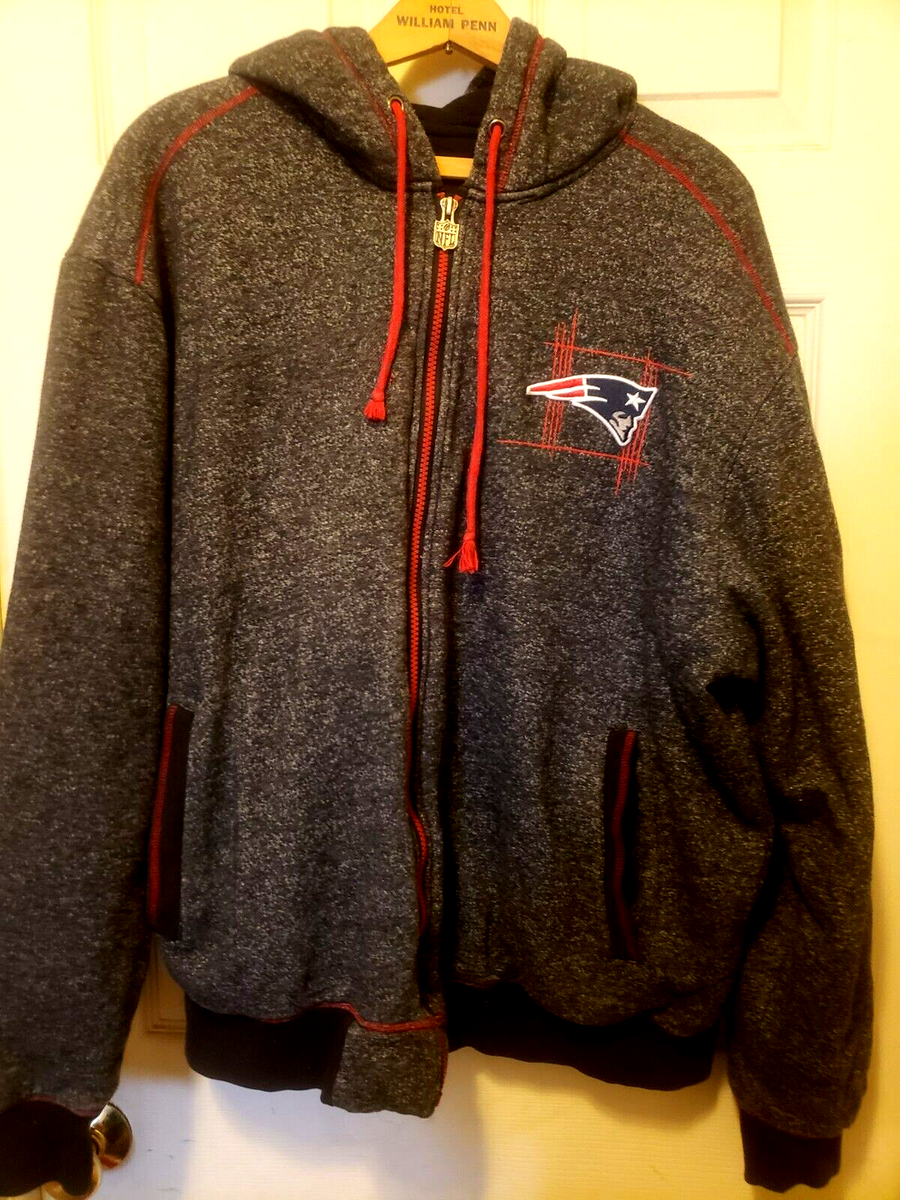 Men's New England Patriots NFL Football Hooded Full Zip Gray Winter Jacket  XL