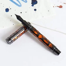 Conklin Endura Deco Crest Fountain Pen - Orange & Gunmetal