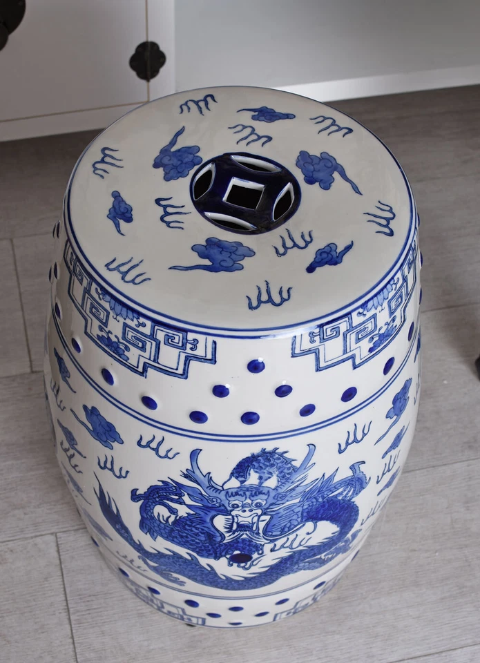 Chinesischer Hocker Drache Keramikhocker Sitzhocker Porzellan Gartenhocker  - Bild 4 von 4