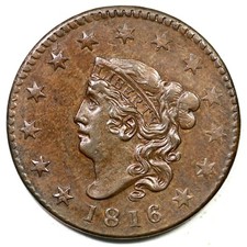 1816 N-4 R-2 Matron or Coronet Head Large Cent Coin 1c