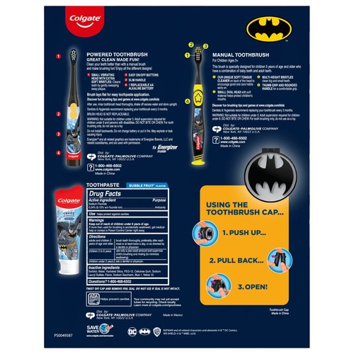 Colgate Batman 4 Pc Toothbrush Gift Set With 2 Toothbrushes Toothpaste & Cap - Picture 2 of 12