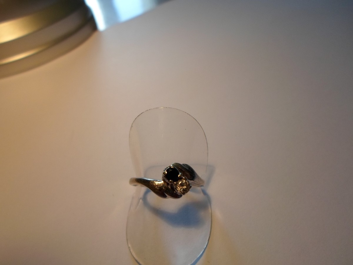 Bague 'Toi Et Moi' En Argent Massif - Zirconium Noir Et Blanc - Taille 56 - Occasion